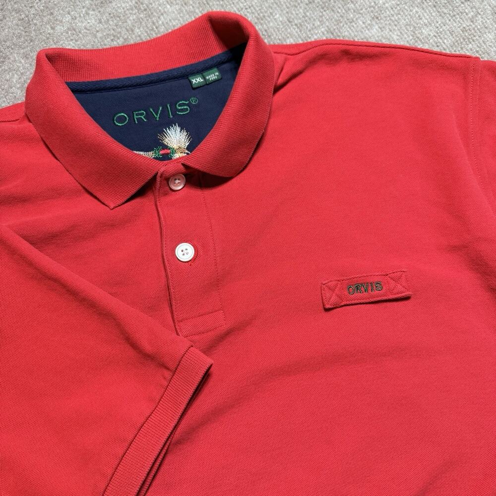 Orvis Signature Polo Mens 2XL Red Peruvian Cotton Embroidered Fly Fish 3B9Z